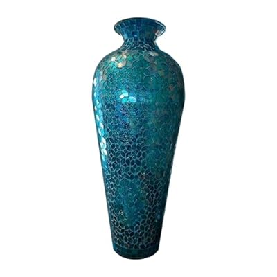DecorShore Floor Vase, Mosaic Vase, 20 Inch Tall Vase, Decorative Accent Metal Vase with Moorish Floral Pattern Glass Mosaic Inlay, Decorative Designer Vase for Home- Turquoise