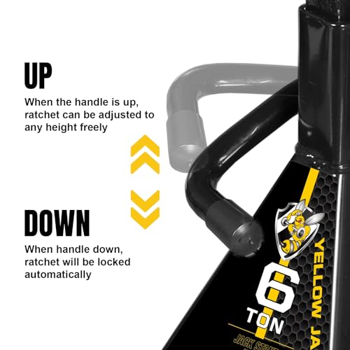 Image of YELLOW JACKET Jack Stands 6 Ton with Double Locking for Lifting Car SUVS, Heavy Duty Steel, 13000 lb Capacity, 1 Pair, Black