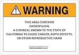 Warning: Prop 65 Griseofulvin Sign Metal Sign 12x16 Inch - Safety, Warning, Notice Signage