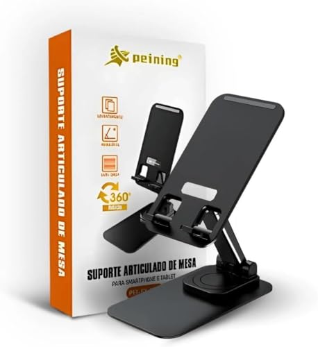 Suporte Articulado De Mesa Para Tablet E Smartphone Base Giratória de 360 graus preto.