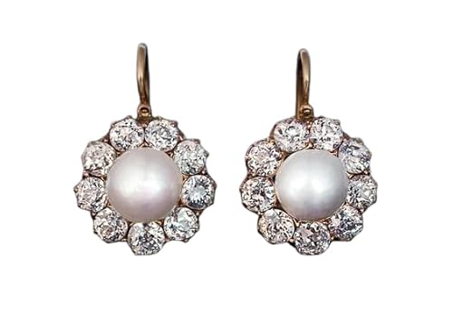 2.00 Carat Round Cut Natural Pearl & Diamond Drop &