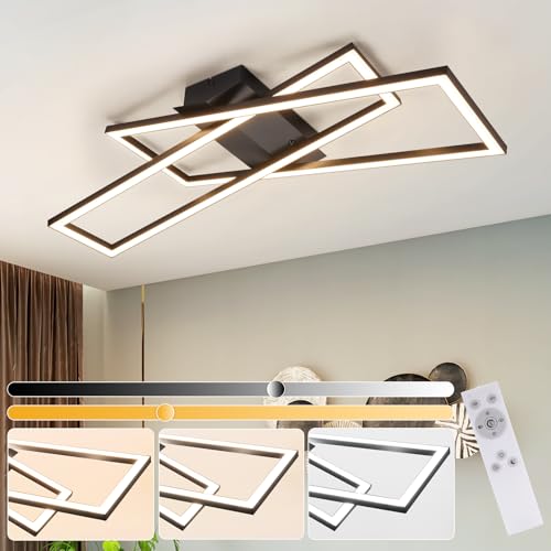Homefire LED Lámpara de techo para salón - Regulable Diseño moderno 36W Negro mando a distancia Lámpara de dormitorio Lámpara de cocina Pasillo Luces de techo rectangulares para Habitación infantil
