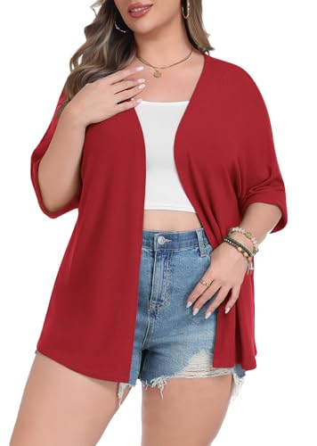 Image of Lastshe Womens Plus Size Cardigan Short Sleeve Lightweight Loose Cover Ups Open Front Sweaters Summer Cardigan