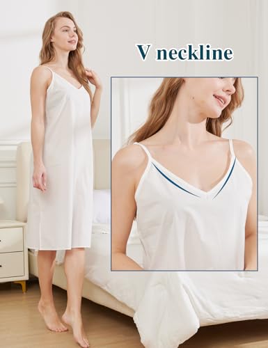 Image of BEAUTELICATE Women Longer Slip 100% Cotton Full Slip with Side Split Under Dress Knee Length Adjustable Straps