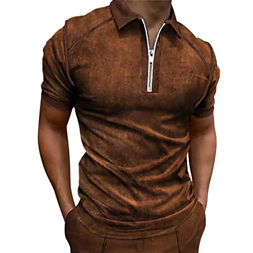 Polo para hombre de manga corta con cremallera, camiseta cómoda, informal, ligera, cuello alto, camiseta de golf, camiseta de manga corta, corte ajustado, G-amarillo., L