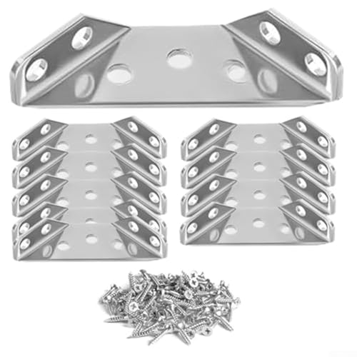 Zilimontt 10 connettori angolari per mobili in acciaio inox con viti, staffe a tre lati ispessite per armadi, tavoli, librerie o per telai di finestre, multi-angolo fisso