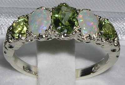 Letsbuygold 14K White Gold Real Genuine Peridot And Opal Womens Promise Ring - Size 9 #TOP1