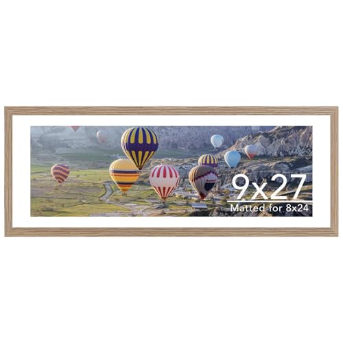 Image of JCJMY 9x27 Picture Frame with 8x24 Mat, Display Photo 8x24 with Mat or 9 x 27 Without Mat, Wall Hanging Large 9 by 27 Poster Frame with Plexiglass, Rustic Brown