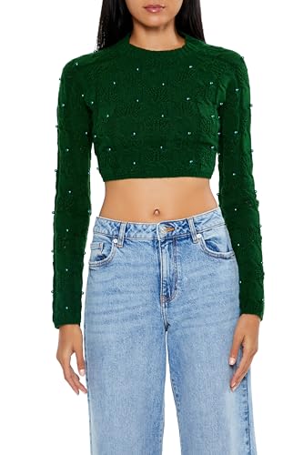 Forever 21 Women's Beaded Cropped Cable Knit Sweater