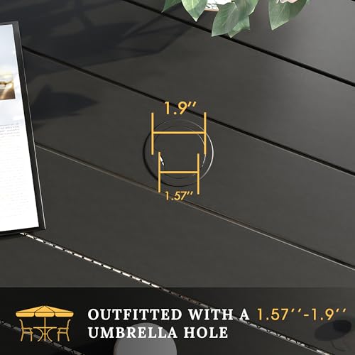 Image of VICLLAX 5 Pieces Patio Dining Set, Outdoor Furniture Set Includes 1 Square Outdoor Table and 4 Stackable Patio Sling Chairs, Black Tabletop and Brown Fabric