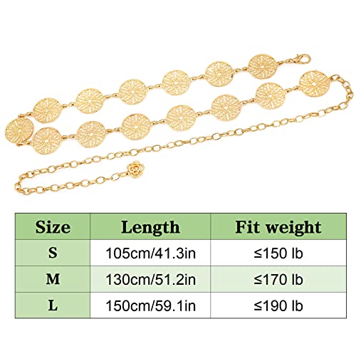 Glamorstar Chain Belts For Women Hollow Metal Waist Chain Belts Dress Belt For Her Circle Gold 130Cm #TOP5