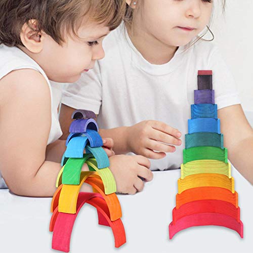 rosemaryrose Regenbogen Regenbogen Holz-Regenbogen Bausteine/Bauklötze Holz, Zum Entwickeln Von Berührung, Farbaufklärung- Und Fantasie Und Kreativität, Für Kinder - 6