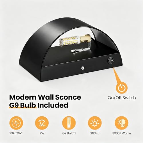 Image of Modern Wall Sconces Hardwired, with on /off Switch, Black Wall Light Fixture