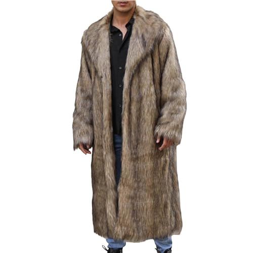 Mens Faux Fur Coat Winter Long Fleece Parka Overcoat Warm Thicken Soft Lapel Cardigan Trench Fashion Outwear