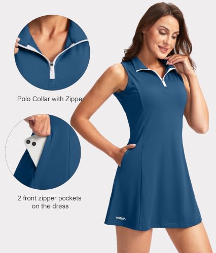 Image of Viodia Women's Tennis Golf Dress with Shorts | Active, Exercise, Workout, Sports, Athletic, Dresses for Women, with Zipper Pockets