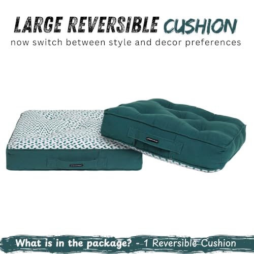 Image of Reversible 60x60x10 cm Peacock Woven Quilted Floor Cushion with Cotton Filler for Seating, Patio Seat, Meditation, Yoga, Pooja, Guests, Living Room, Bedroom, Large Size 24x24x4 Inch