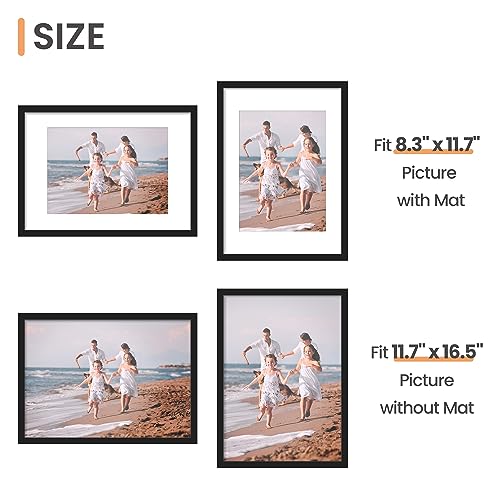 Image of upsimples A3 Picture Frame, Display Pictures 8.3x11.7 with Mat or 11.7 x 16.5 Without, Wall Hanging Poster Frames, Black, 1 Pack