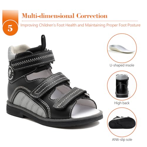 Toddlers Orthopedic Sandals with Arch and Ankle Support,Kids High Back Black Shoes4