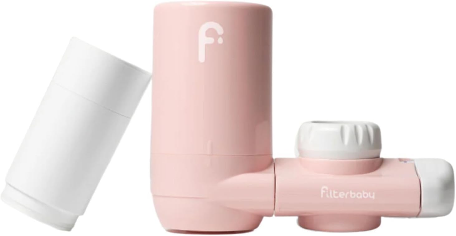 Filterbaby 1.0 Faucet - Mounted Water Filter for Skin Care - Hydrate & Brighten Skin While it Cleans - Fits Most Standard US Faucets - Three Settings (Pink)