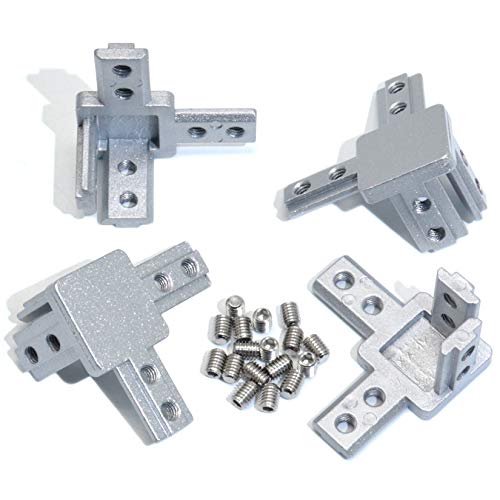 KOOTANS 4pcs 3030 Series 3 Way End Corner Bracket Connector with Set Screws, for European Standard 3030 Series 8mm T-Slot Aluminum Extrusion Profile