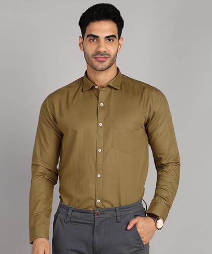 Image of MILDIN Men's Pure Cotton Striped Printed Shirt with Spread Collared Neck Full Sleeve Curved Hemline Button Closure and Regular Fit | Shirt for Man