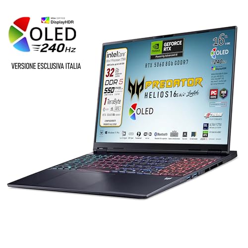 Predator Helios Neo 16s Ai, Notebook Gaming, Intel Ultra 9-275X, 24core, RAM DDR5 32Gb, SSD 1Tb, Display 16" Oled 240Hz, DCI-P3 100%, Geforce RTX 5060 8Gb, Win 11, Preconfigurato - Notebook - Immagine 1