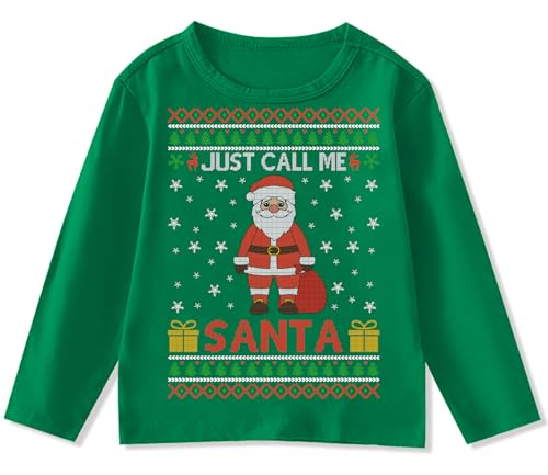 Image of Kids Christmas Long Sleeve T-Shirt Just Call Me Santa Ugly Xmas Green Top
