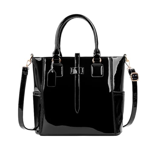 3PCS Set Shoulder Handbag for Women Patent Leather Top-handle Purse Glossy Shopper Work Crossbody Satchel3