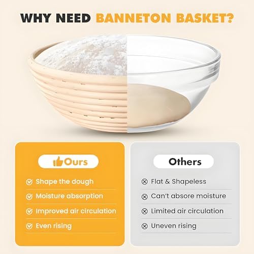 KOACKL Sourdough Bread Starter Kits Banneton Sourdough Bread Making Tools, Banneton Proofing Basket with Linen Cover Making Bread Basket for Baking Dough with Rising Pattern (Round & Round) - 5