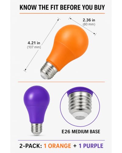 Image of L LOHAS LED Purple and Orange Light Bulbs for Halloween, A19 LED, E26 Base