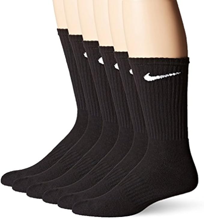 Nike Crew Socks (Performance Cotton Cushioned) 6 Pack Mens Shoe Size 8-12, Black/White, Large