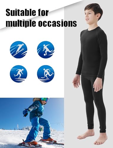 Dalavch 2 Sets Youth Boys Thermal Base Layer Long Johns Compression Leggings And Shirts Fleece Lined Underwear For Kids Girls 1 Black 1 Grey Large thumb #4