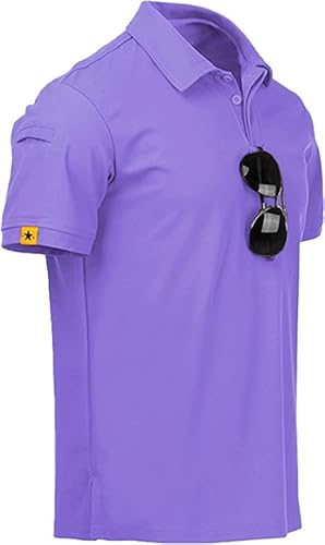 Secood Mens Golf Shirts Short Sleeve Collar Tennis Shirts For Men 012-Purple L #TOP1