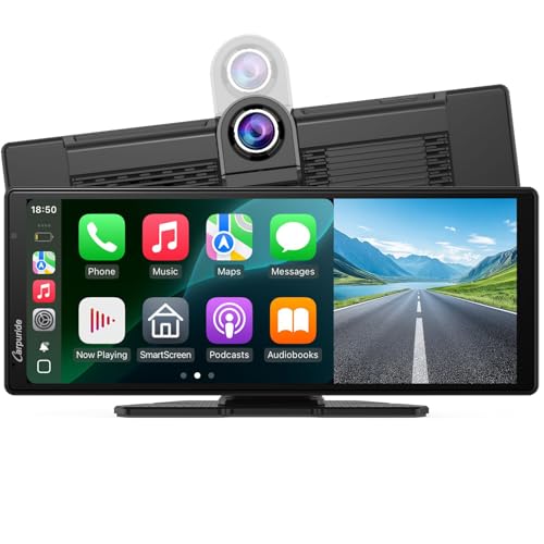 2025 Carpuride W903 9.3 4K Dash Cam with Wireless CarPlay – Dual Front/Rear Camera, Loop Recording, Bluetooth, Mirror Link, GPS, Siri, Dashboard Mounted, Night Vision, Universal Car/Truck/Motorhome