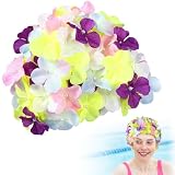 Schwimmkappe für Damen in Großer Größe, Badekappe mit 3D Blumenmuster, Retro Badehut aus Leichtem Stoff für Pool und Freizeitwasser
