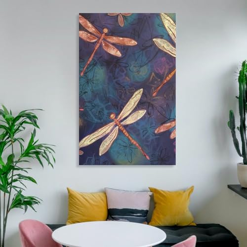 Impression sur toile moderne de libellule peinte à la main pour mur