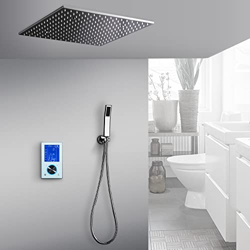 Cascada Digital Thermostatic 16 Inch square LED Shower System with LCD Touch Screen, 3-Mode Functions (SPA Mist, Rainfall, or Hand Shower) (Matt Black) miniatura 3