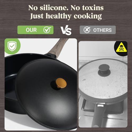Foto de Juego de 21 ollas y sartenes con tapa de aluminio, juegos de utensilios de cocina antiadherentes de cerámica Ti, juego de cocina de inducción con sartenes y cacerolas (FOS, sin PFOA, negro (imagen 3)