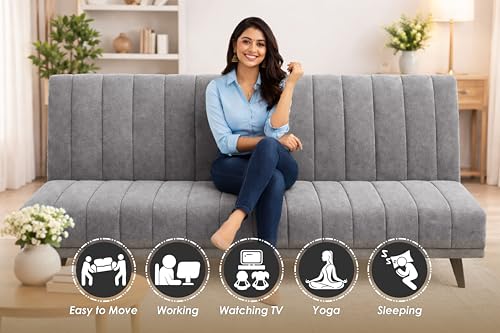 Image of Rosebell- Velvet Fabric Sofa Cum Bed 3-Seater Foldable Convertible Sofa, Modern Tufted Design Couch for Living Room, Guest Room & Office Grey Color
