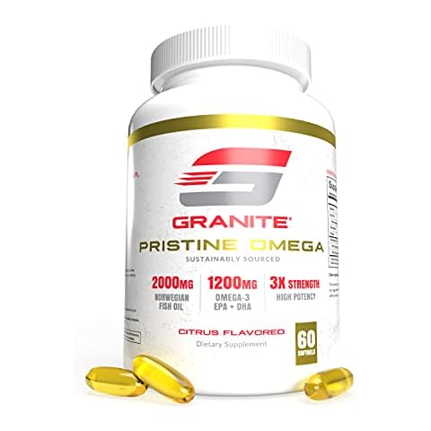 Granite Pristine Omega-3 Supplement | 2000mg Norwegian Fish Oil | Supplements for Joint, Heart, Brain & Mood Support | 1200mg Omega 3 EPA+DHA Supplements, Sustainably Sourced & Purity Tested Cover