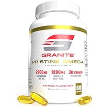 Granite Pristine Omega-3 Supplement, 2000mg Norwegian Fish Oil Supplements with EPA & DHA, Supports Joint, Heart, Brain, Mood, Sustainably Sourced, Purity Tested 60 Softgels