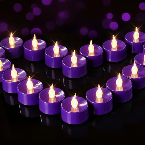 Image of BEICHI Purple Flameless Candles, 24-Pack LED Tea Lights Candles Battery Operated, Electric Fake Tealight Candles, Votive Candles Bulk for Halloween, Christmas, Party, Mardi Gras