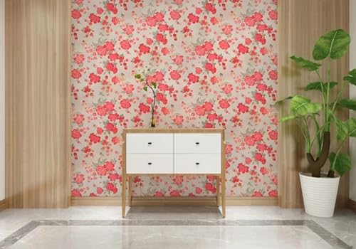 Image of JAAMSO ROYALS Red Flower Wallpaper for Bedroom, Bedroom Wallpaper(100CM x 45CM)