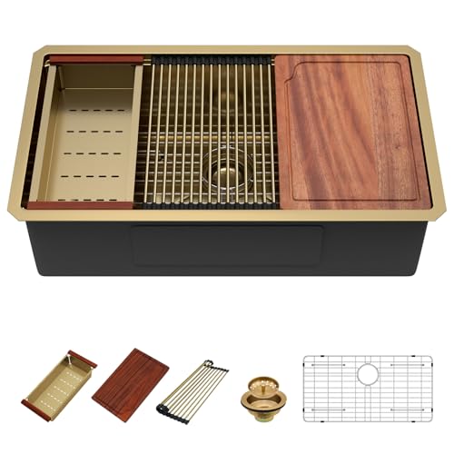 Gold Undermount Kitchen Sink 33x19 Stainless Steel