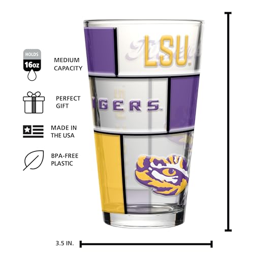 Image of Logo Brands NCAA oz Stained Glass Pint Glass - 3D Embossed Logo & Bold Team Colors - Durable Sports Fan Beer Glass for Home, Bar & Tailgates
