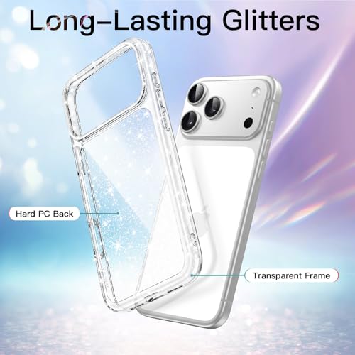 Image of JETech Glitter Case for iPhone 17 Pro Max, Clear | Sparkly Glitter Design, Shockproof Cover, Clear Back, Stylish Look