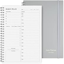 Daily Planner Undated, Asten To Do List Notebook Hourly Schedules Spiral Appointment Planner for Men and Women,PVC Hardcover,Elastic Closure, Inner Pocket 8.3" x 5.8" Gray