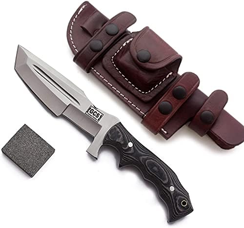 GCS Handmade D2 steel Hunting Knife G10 Handle Fixed Blade Knife with Right Hand Scout Carry Buffalo leather Sheath and Sharpening Stone for Hunting Camping Survival and EDC GCS 171