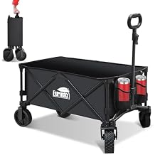 Eurmax USA Collapsible Outdoor Folding Wagon Cart All-Terrain Utility Wagon Heavy Duty Camping Patio Shopping Garden Sporting Wagon Cart with Side Bag & Cup Holder