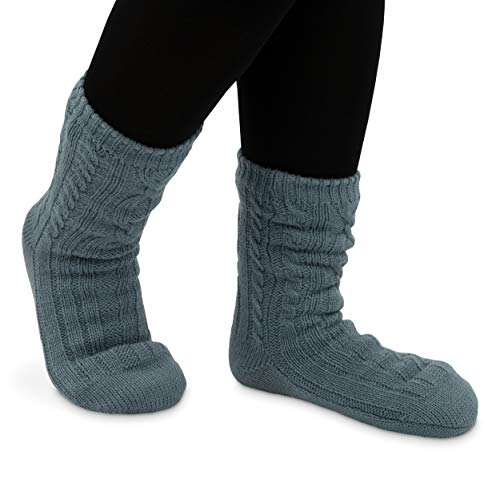 Weddingstar Women's Cozy Sherpa Lined Cable Knit Slipper Socks-Blue, Non Custom #TOP1